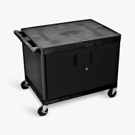 Fine-Line 27 in. Two Shelves AV Cart with Cabinet, Black FI3584179